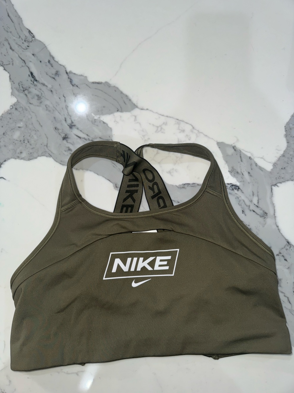 Nike Olive Sports Bra with White Logo